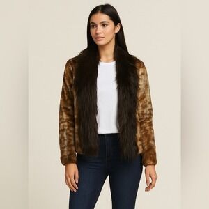 Adrienne Landau Woman's Faux‎ Fur Jacket Brown Mix Size XS NWT